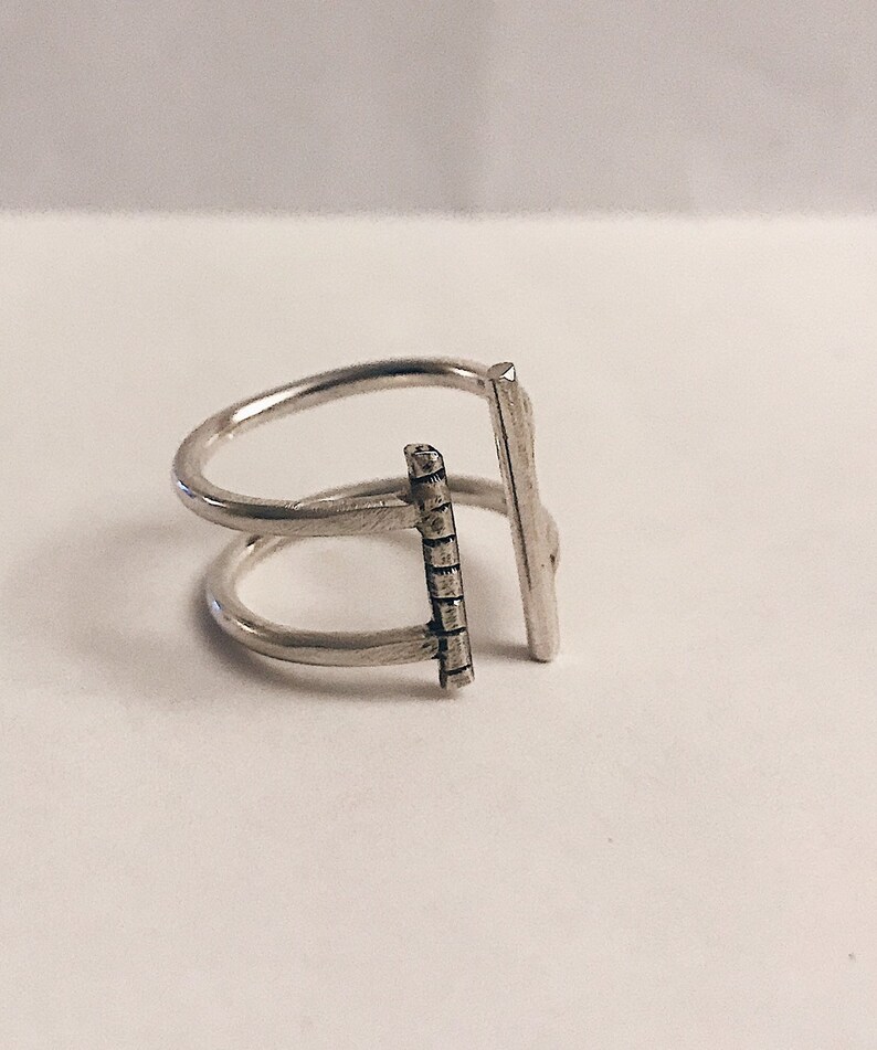 Double Sterling Silver open ring, minimal, bar ring adjustable ring image 3