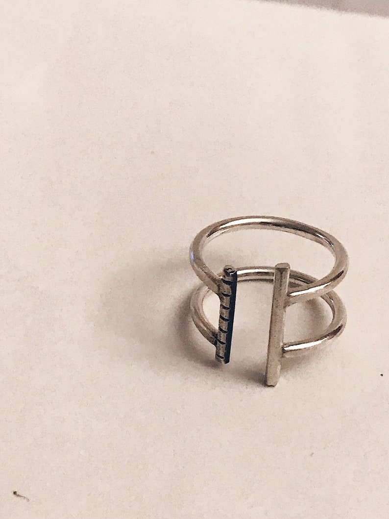 Double Sterling Silver open ring, minimal, bar ring adjustable ring image 2