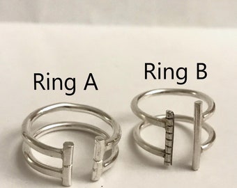 Double Sterling Silver open ring, minimal, bar ring adjustable rings, various options