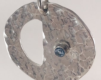 Aquamarine and silver disc pendant with cut-out, circle disc necklace, aquamarine necklace, cut out, mibbie jewelry