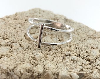 Center Bar ring | Double ring with center bars | Sterling Silver Double Bar ring | Bar Ring | Double Ring | Minimalistic Jewelry