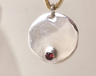 Garnet silver disc, multi-wrap suede choker necklace, boho choker, gemstone pendant, mibbie jewelry