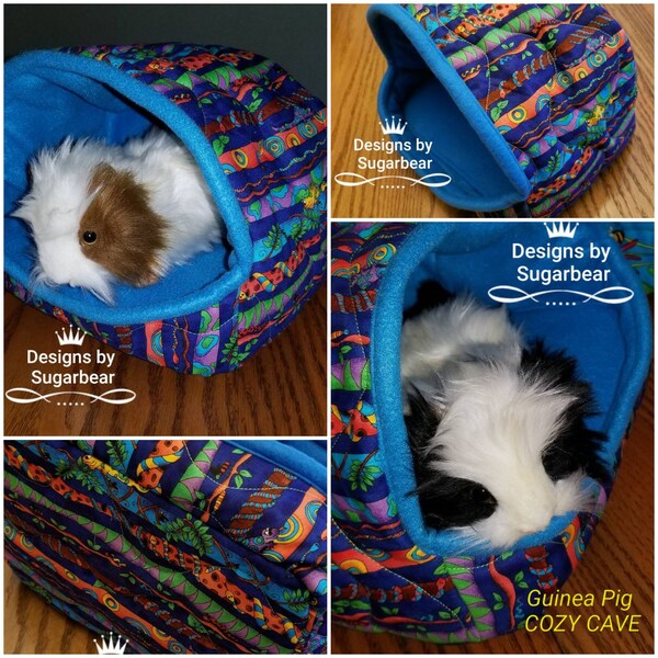 Guinea Pig Bed Hidey Piggy Cozy Cave Handmade Quality Quilted Design with Removable Interior Pad COLorFuL Detailed Fabric Print & Others!