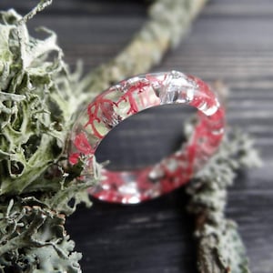 Dainty ring Promise ring for her Resin ring Pink moss Anniversary gift for her