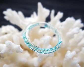 SKELETON LEAF ring Turquoise ring Thin ring Turquoise jewelry Pressed flower Stacking ring Resin ring Terrarium Nature ring Clear blue ring