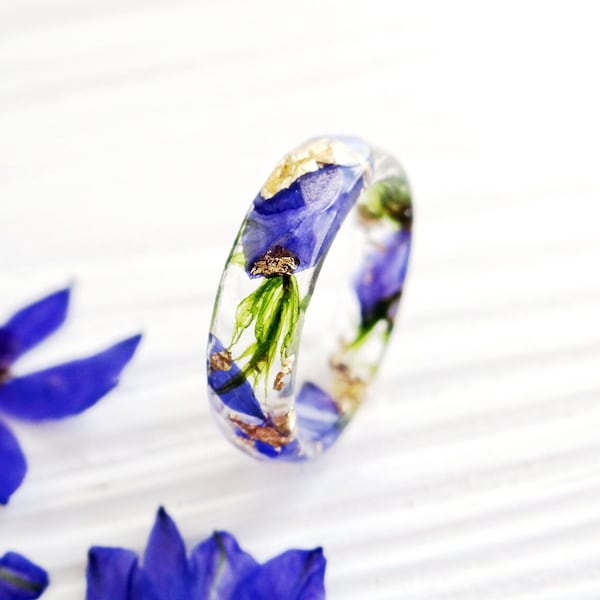 Bagues de fiançailles inspirées de la nature pour couple Bague de promesse pour elle Bague en résine Bagues empilables Bague de mariage définit son et le sien Bague fleur violette