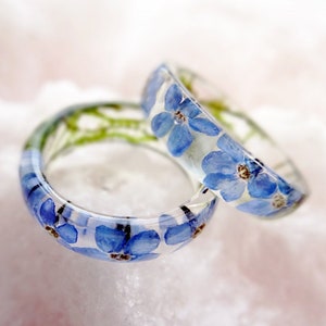 Unconventional Engagement ring for him Resin rings for women Forget me not ring Promise rings for men Moss ring Minimalist ring Forest ring