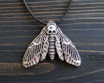 Dead Head Moth necklace for men for women Gothic necklace Scull Steampunk jewelry Insect jewelry Alternative pendant Pagan Occult Witch gift