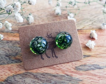 Witchy earrings studs Moss earrings Resin earrings Wiccan jewelry Sterling silver earring Minimalist earring Nature inspired Forest earrings