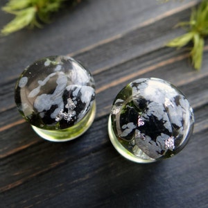 Obsidian plug earrings Stone plugs 0g 10mm plug and tunnel Unique plug Snowflake obsidian ear gauge for men for women Gemstone plug 00 gauge