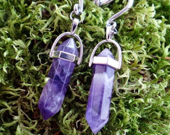 Amethyst gauges dangle earrings Ear weights Crystal February birthstone Gothic