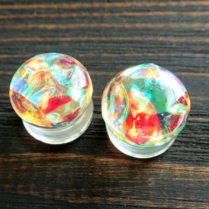 Jellyfish plugs gauges Iridescent Aurora Borealis Rainbow Fire opal Holographiс