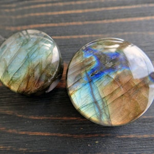 Labradorite plugs and tunnels Moonstone plug 00 gauges Organic Stone plug 1 inch plug earrings 00g plugs Stone gauges and plugs Gemstone image 4