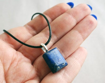 Small LAPIS LAZULI pendant Stone necklace men women Gothic necklace Lapis Lazuli necklace Bohemian jewelry Anniversary gift for him Geometry