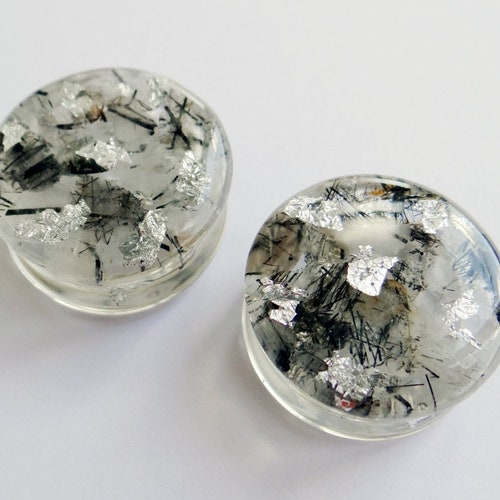 Rutilated Quartz Ear Plugs Double Flare Stone Plugs 0g Plugs Etsy
