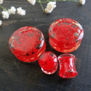 Red Moss plugs and tunnels gauges Earrings size 0g Halloween jewelry 1 inch plug