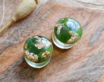 Jade plugs and tunnels Gold ear plugs Stone gauges 0g Aventurine earrings for stretched ears Resin jewelry Double flare ear gauges 00 plugs