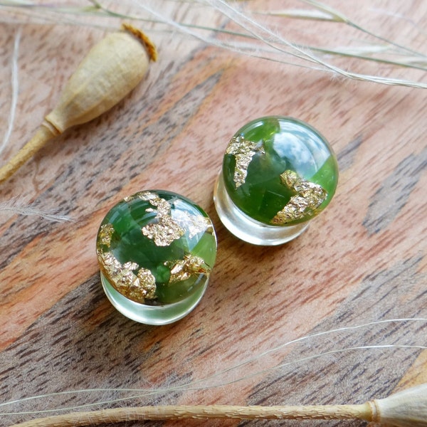 Jade plugs and tunnels Gold ear plugs Stone gauges 0g Aventurine earrings for stretched ears Resin jewelry Double flare ear gauges 00 plugs