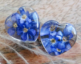 Heart Wedding Plugs, Forget Me Not Resin Gauges, Bridal Tunnels , Anniversary  Body Jewelry