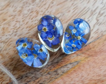 Ear plugs Forget-me-not flowers plugs Teardrop plugs 00g 0g earrings Wedding gauges Nature inspired jewelry Blue Bridal gauges 00g plugs