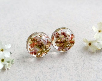 Real HEATHER earrings Floral earrings Wedding gifts for bride Silver earrings Nature earrings Resin earrings flowers Minimalist earrings