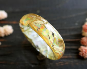Golden Holographic Resin Ring: Shabby Chic, Iridescent Jewelry, Cottagecore, Aurora, Romantic Vintage Style