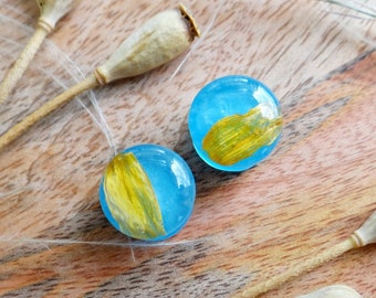 Glowing gauges Ukraine flag Sunflower gauge 2g plug Glow in the dark earrings Blue ear plug 0g tunnel 00g flower Resin plug Half inch gauges