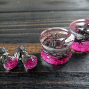 Pendientes de rubí DOBLEMENTE ACANALADOS de 2 g, túneles de calibre 0, piedra orgánica natural bohemia