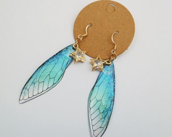 Cicada wing earrings Sterling silver Butterfly wing earrings Fairy wing Hypoallergenic jewelry Resin earrings Rhinestone earrings Chandelier