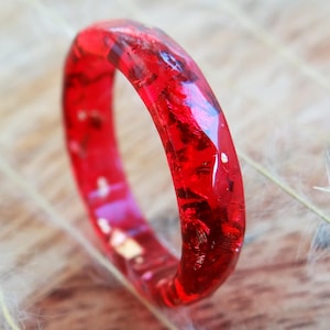 Ruby Red Resin Ring with Gold Flakes: Stackable Handmade Jewelry Christmas Rings