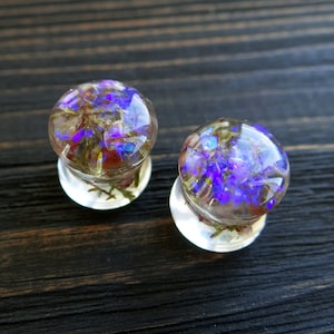 Heide Plugs Glitzerstecker 4g Plugs 0g Plugs 0g Plugs 00g Plugs 0g Plugs 0g Plugs 0G Plugs irisierende Ohrstecker und Tunnel Echte Blume