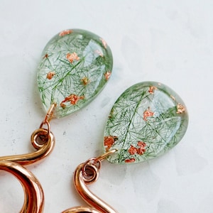 Ear weights for stretched ears Resin jewelry 0g Spiral gauges 2g Fern Rose gold
