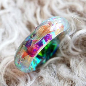 Custom Memorial Ring for Ashes: Aurora Opal Iridescent, Lock of Hair, Fur, Keepsake