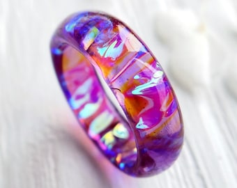 Donkere Aurora-harsring: paarse kwal, nevelring epoxy, melkwegstelsel, belofte cadeau