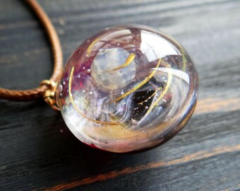 Cremation Memorial Necklace: Galaxy Resin Urn Pendant, 3D Cosmic Art Jewelry, Loss of Loved