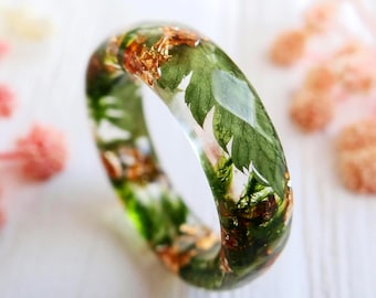 Fern Moss Ring: Gold Flakes, Eco Resin Band, Engagement Ring, Forest Jewelry, Promise