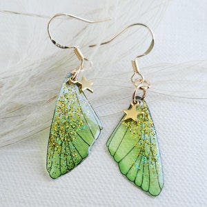 Cicada earrings Sterling silver Butterfly wing earrings resin Iridescent fairy