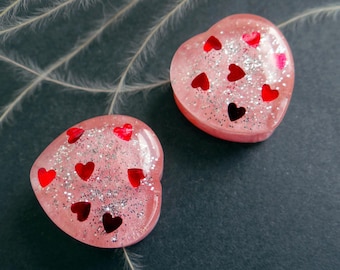 Heart ear gauges Valentines Day Two sided Stretched ears Girly plugs  Romantic