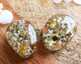 Wildflower Resin Ear Gauges: Double Flare Plugs, Floral Tunnels, Handmade Piercing Jewelry
