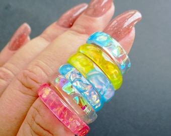 Kleurrijke ringen Iriserende harsring Rainbow Aurora opaal Eenhoorn Lollypop snoep