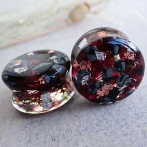 Garnet gauges earrings goth Snowflake Obsidian plugs Gemstone jewelry for men 00 gauge 0g plug stone Forest mystical gift January birthstone