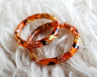 Minimalist Thin Stacking Ring: Tiger Lily Jewelry, Resin Ring with Metal Flakes, Leopard Print