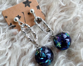 Witchy earrings, Gothic Jewelry: Dark Romance, Iridescent Resin, Forest Fairy Accessories, Chain Earrings