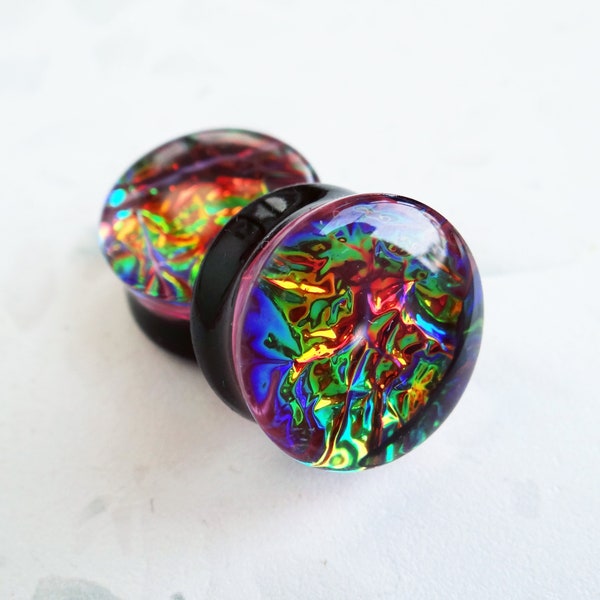 Rainbow gauges Iridescent plug earring Nebula Fire opal Galaxy Aurora Borealis