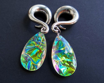 Iridescent Resin Ear Weights: Rainbow Opal, Green, Purple Gauges Tunnels