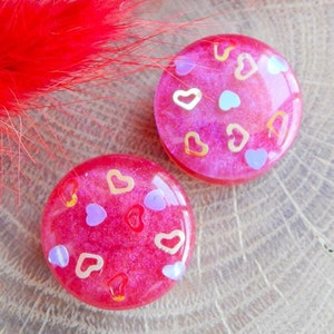 gauges I LOVE YOU Pink ear gauges Heart tunnels Iridescent 0g gauges Raspberry earring 00g plugs Valentines Day gift for her Shimmer jewelry