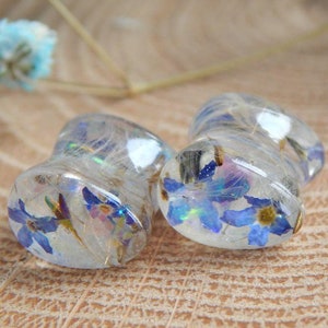 Dandelion plug Forget me not gauge teardrop Iridescent shiny shimmer ear plugs