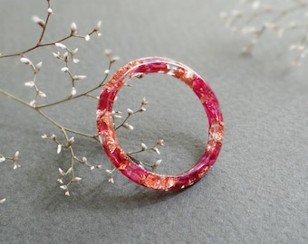 Pink CORNFLOWER Rose gold engagement ring Rose gold wedding band Rose gold promise ring Thin Resin ring Mothers day gift Real flower ring