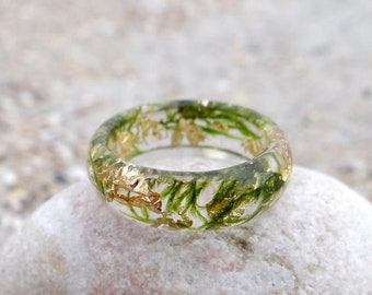 Moss ring Nature ring engagement rings for couple eco wedding ring for men Promise ring for him and her Resin ring terrarium jewelry Ukraine