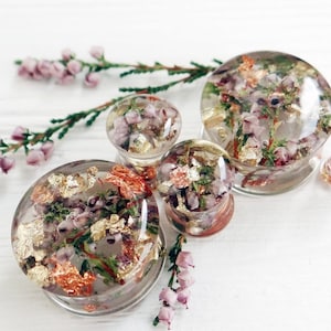 Real Heather plugs and tunnels Wedding gauges Floral gauge 2g 0g 00g 1'' 2'' Nature Resin plugs Lilac flower plug for women for men Ear plug